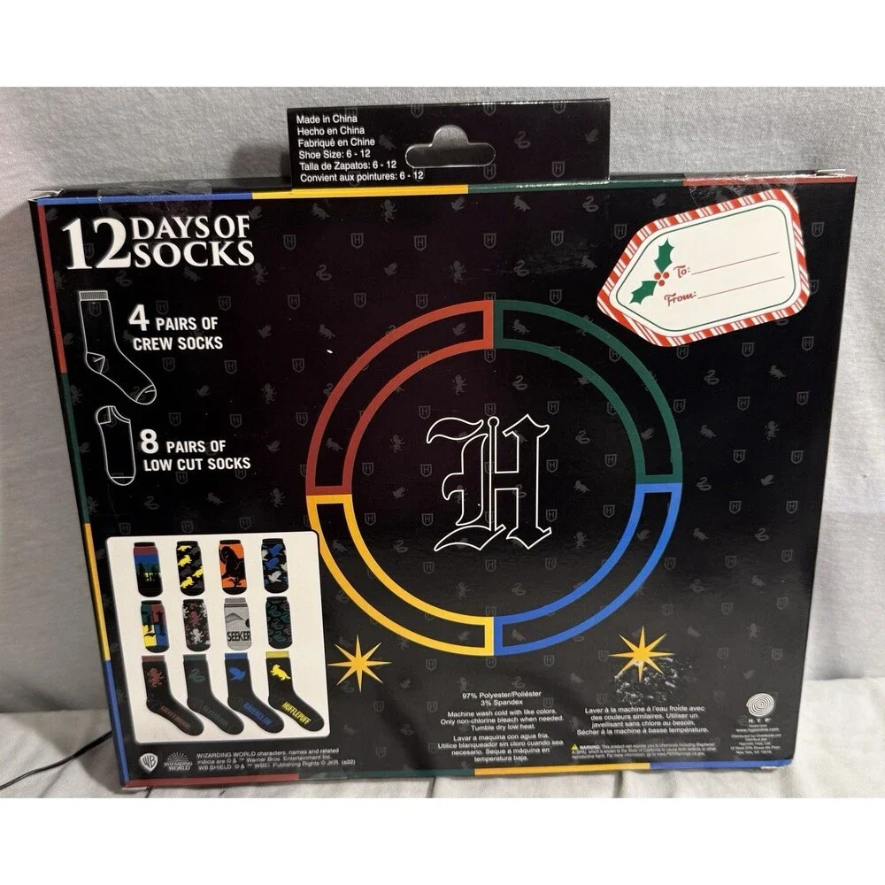 NEW Harry Potter 12 Days Socks Christmas Advent Calendar Mens Womens Size 6-12